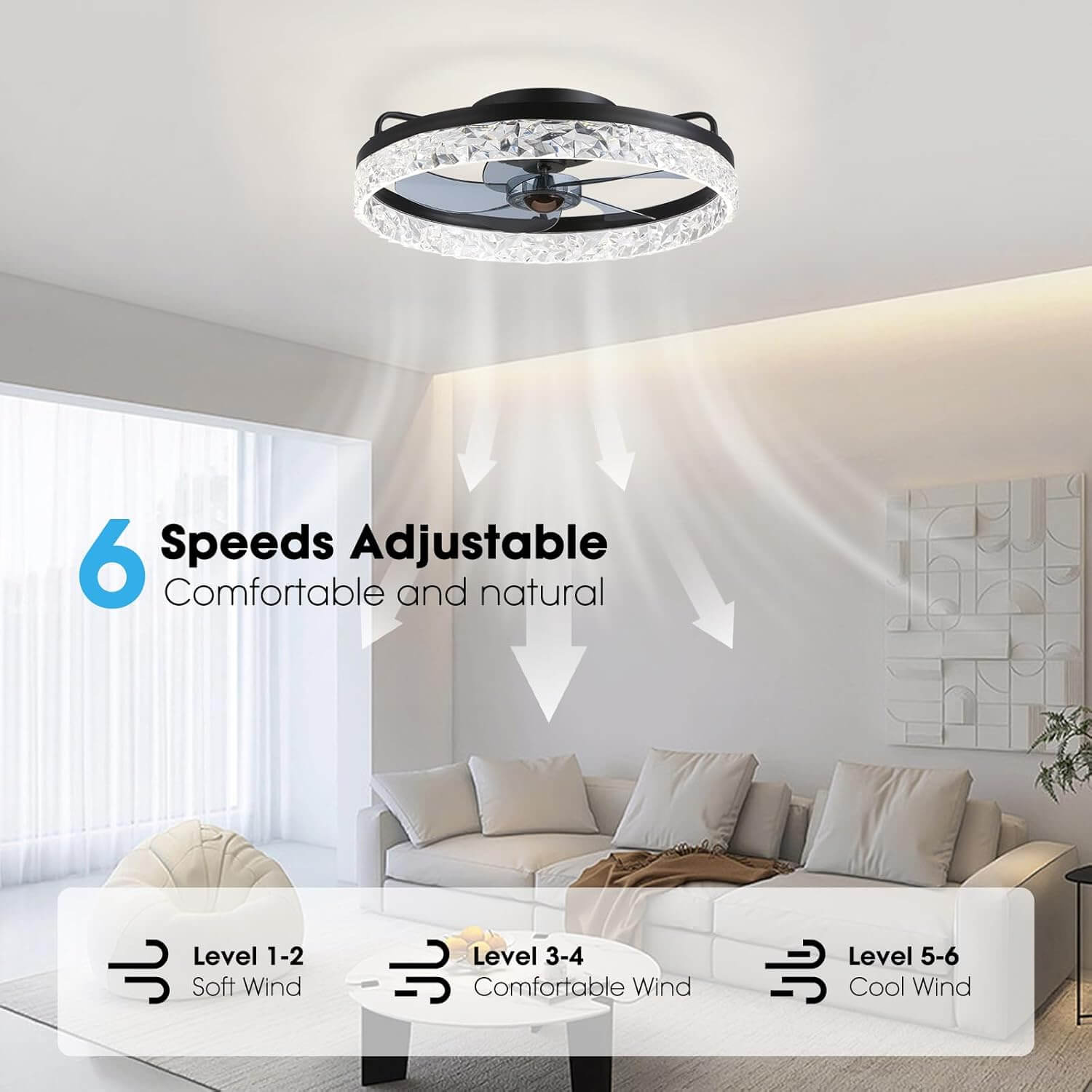Deckenventilator mit Beleuchtung Rund LED Dimmbar Fernbedienung Schwarz Gold Weiß Modern | Restfield