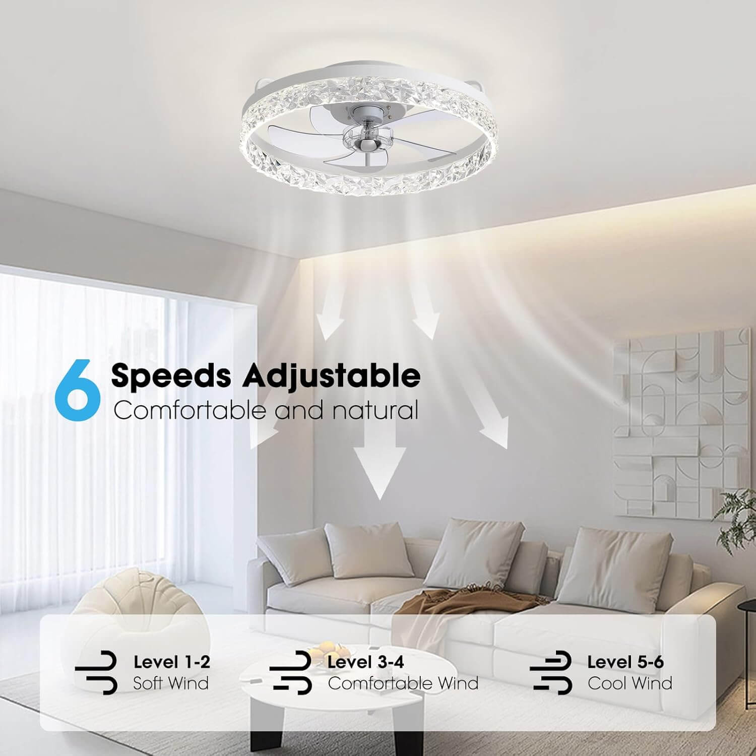 Deckenventilator mit Beleuchtung Rund LED Dimmbar Fernbedienung Schwarz Gold Weiß Modern | Restfield