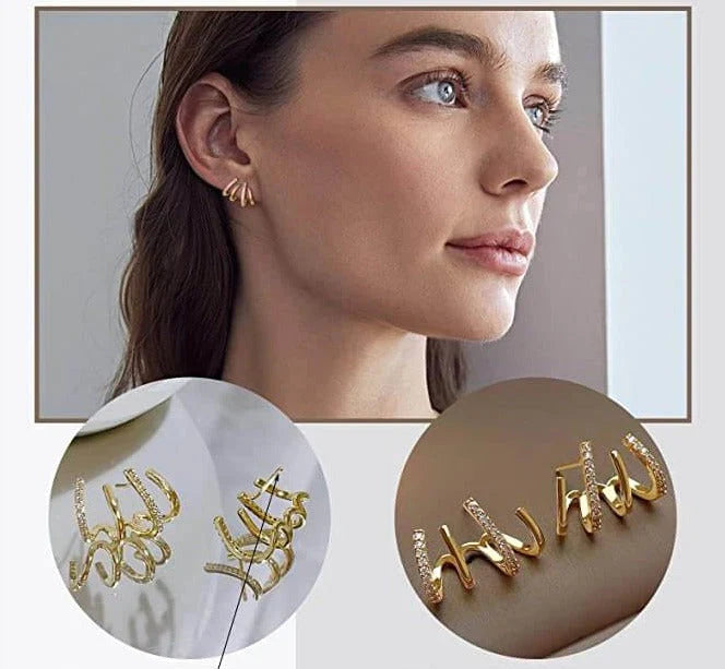Elegant Earrings with Four Claw Design Gold Silver | Sansoti