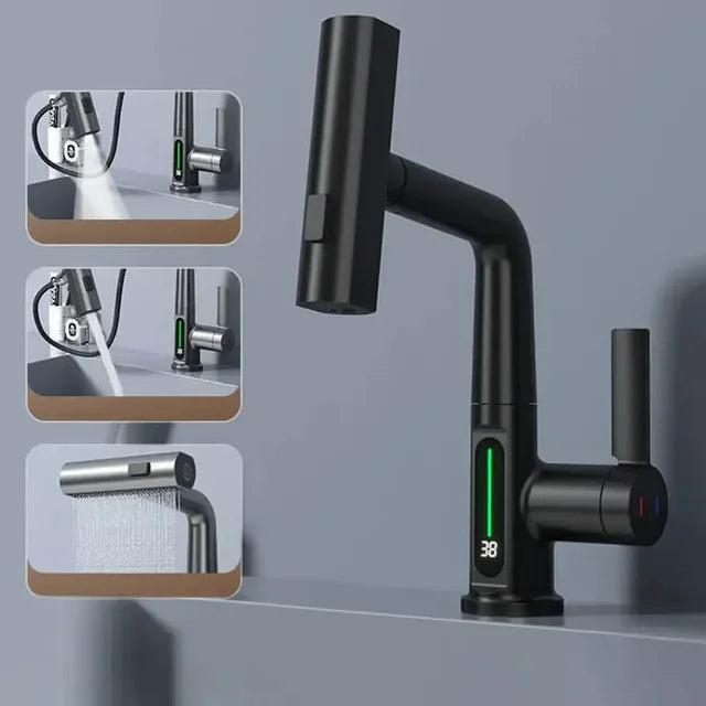 Keukenkraan Digitaal Display Temperatuurregeling Uittrekbaar RVS Messing Modern Keuken | Sansoti