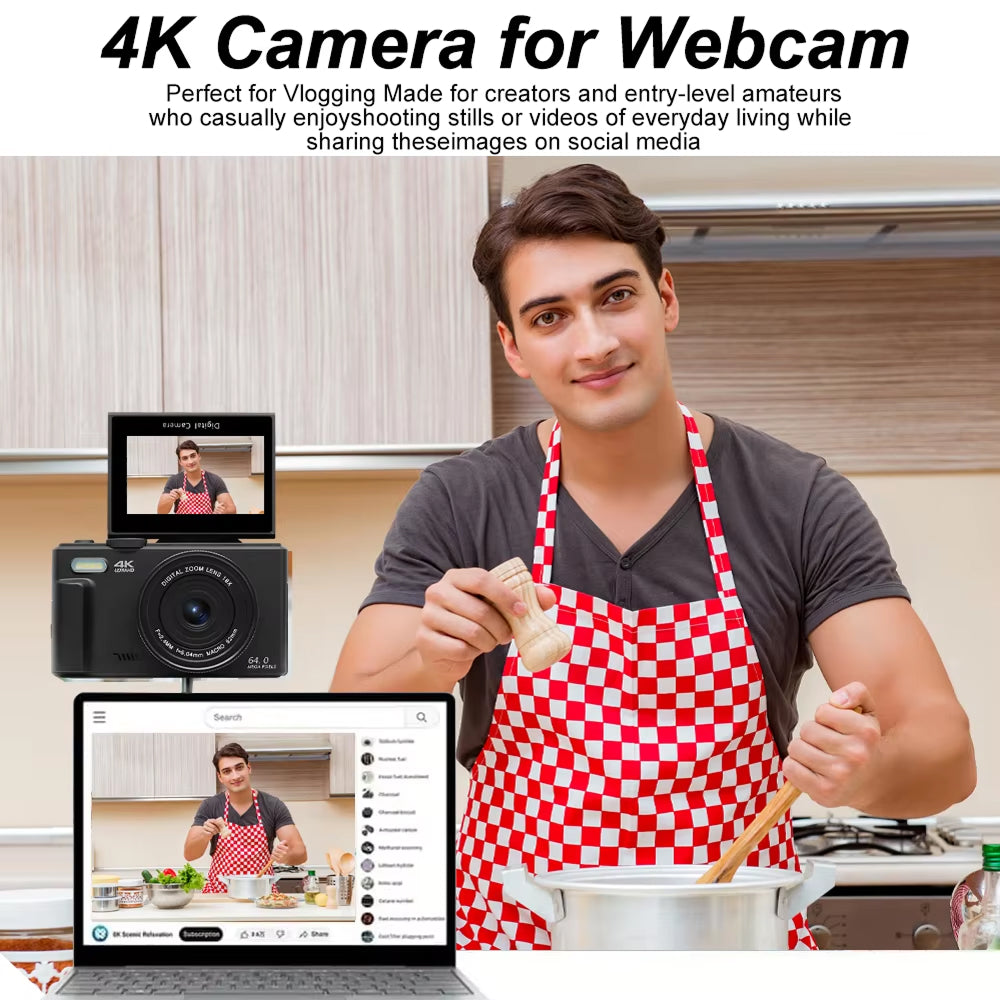 Caméra vlog numérique 4K Ultra HD 48MP avec zoom 18X, écran orientable et WiFi, pour la création de contenu et la vidéographie | Sansoti