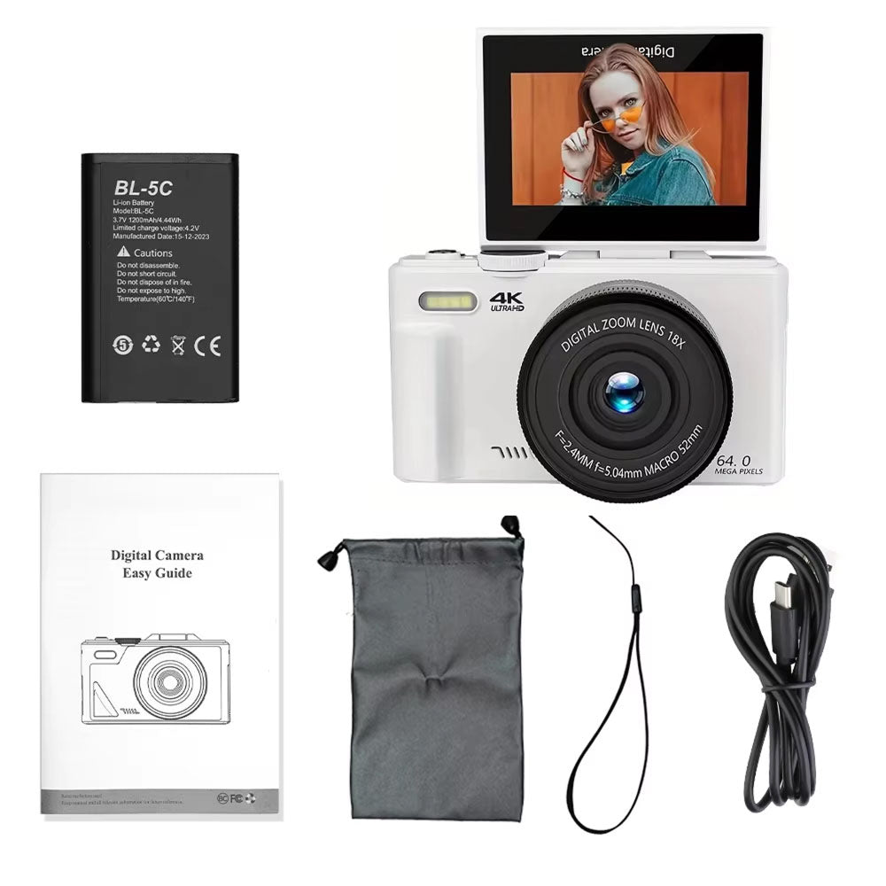 Caméra vlog numérique 4K Ultra HD 48MP avec zoom 18X, écran orientable et WiFi, pour la création de contenu et la vidéographie | Sansoti