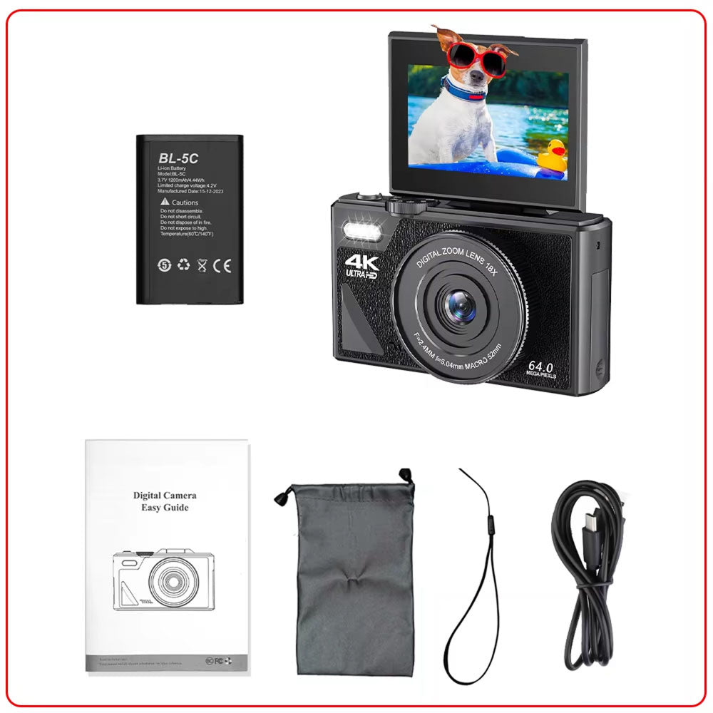 Caméra vlog numérique 4K Ultra HD 48MP avec zoom 18X, écran orientable et WiFi, pour la création de contenu et la vidéographie | Sansoti