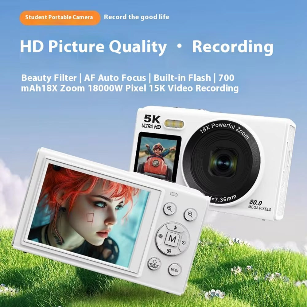 Digital Camera Dual Screen 80MP 5K Video 18x Zoom Vlog Photography Selfie WiFi Compact Travel Photography | Sansoti