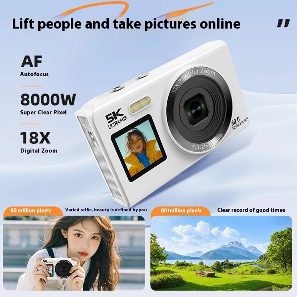 Digital Camera Dual Screen 80MP 5K Video 18x Zoom Vlog Photography Selfie WiFi Compact Travel Photography | Sansoti