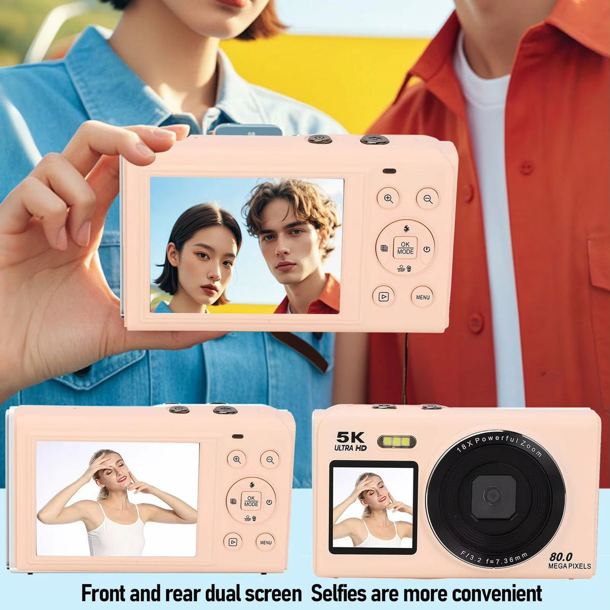 Digital Camera Dual Screen 80MP 5K Video 18x Zoom Vlog Photography Selfie WiFi Compact Travel Photography | Sansoti