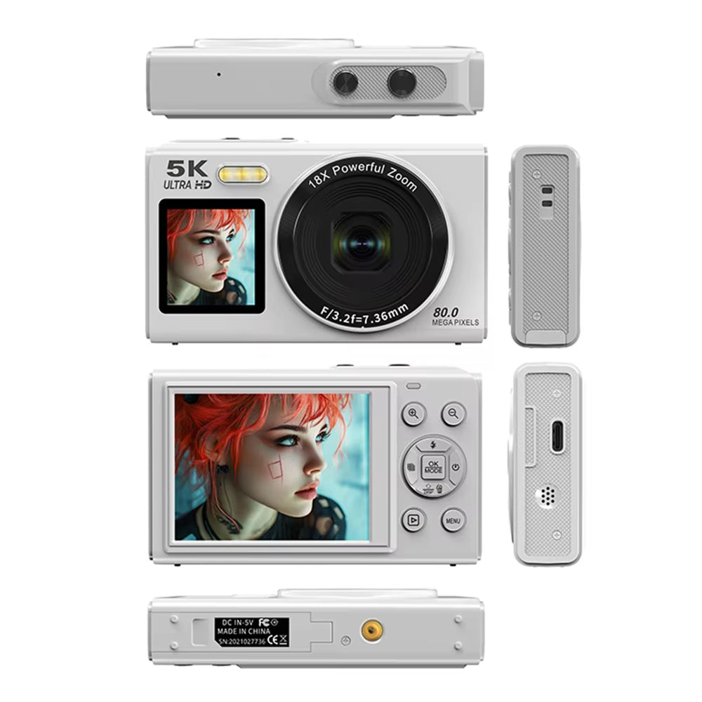 Digital Camera Dual Screen 80MP 5K Video 18x Zoom Vlog Photography Selfie WiFi Compact Travel Photography | Sansoti