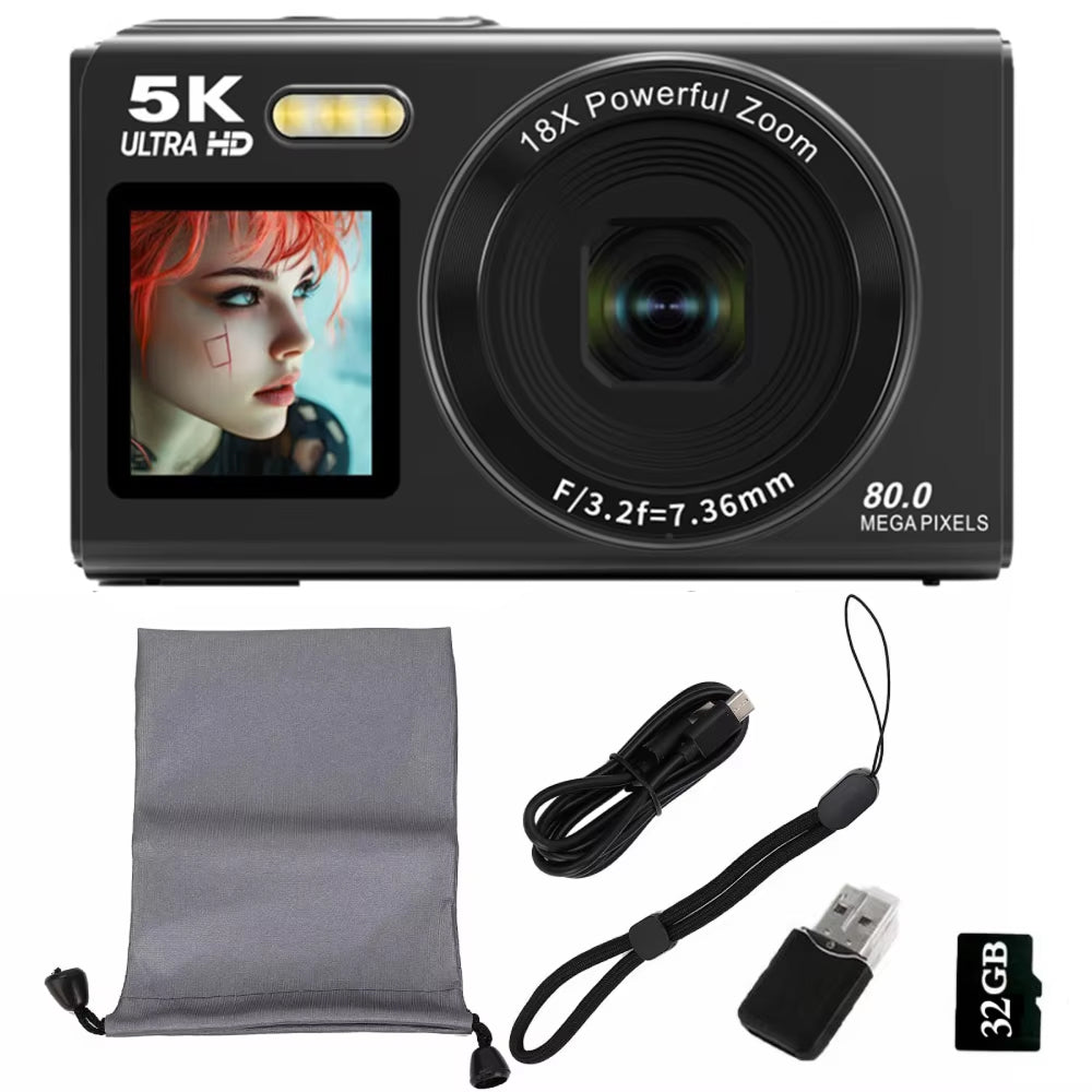 Digital Camera Dual Screen 80MP 5K Video 18x Zoom Vlog Photography Selfie WiFi Compact Travel Photography | Sansoti