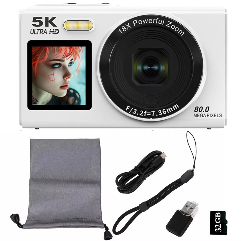 Digital Camera Dual Screen 80MP 5K Video 18x Zoom Vlog Photography Selfie WiFi Compact Travel Photography | Sansoti