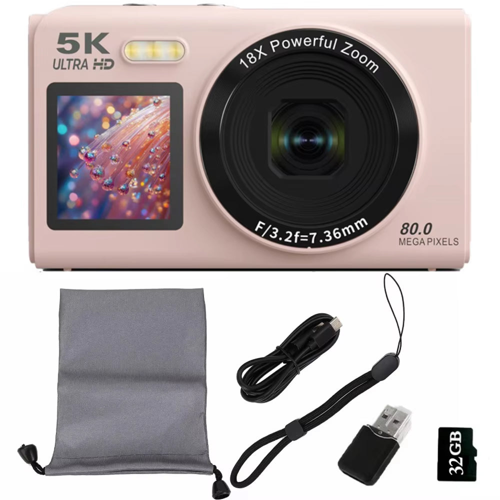 Digital Camera Dual Screen 80MP 5K Video 18x Zoom Vlog Photography Selfie WiFi Compact Travel Photography | Sansoti