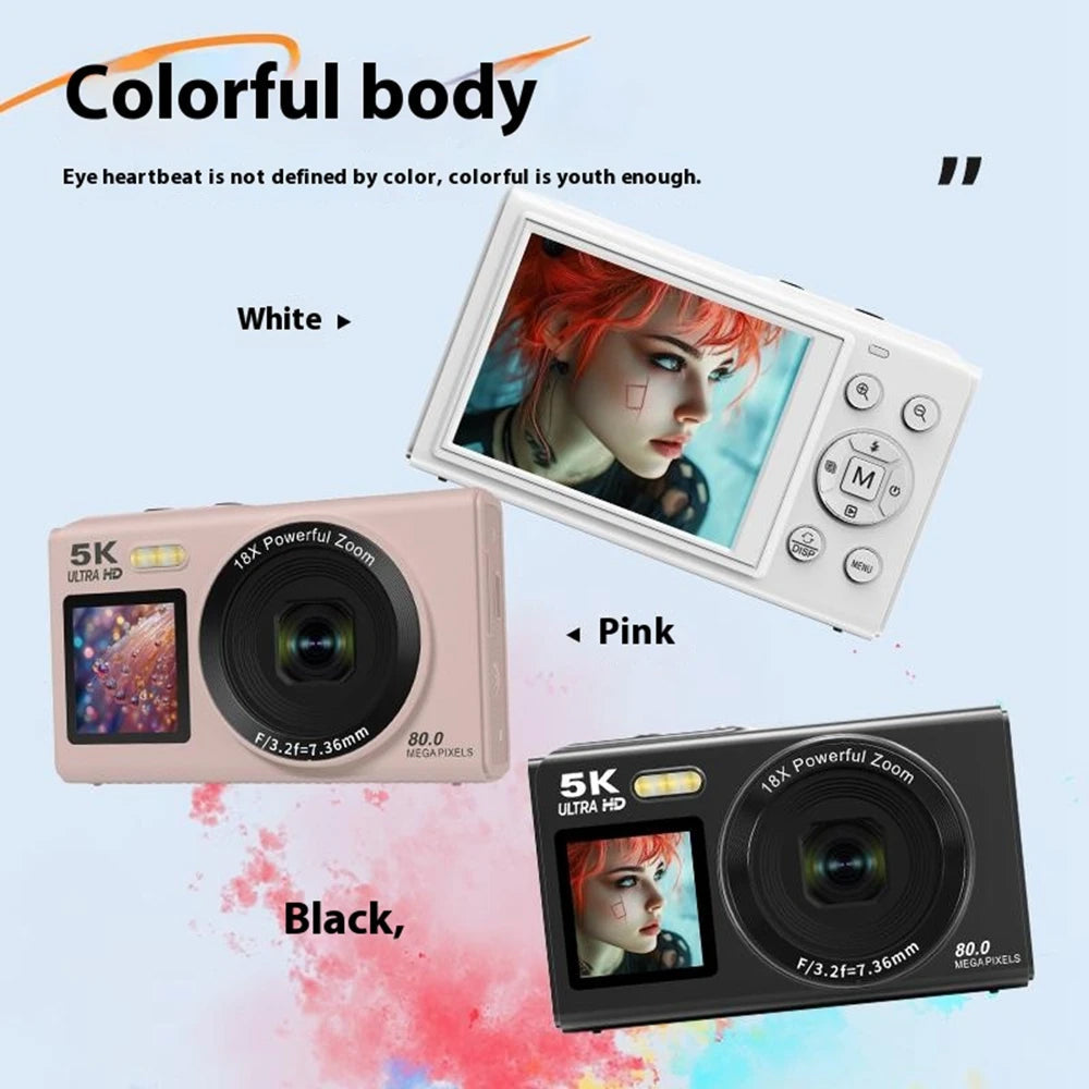 Digital Camera Dual Screen 80MP 5K Video 18x Zoom Vlog Photography Selfie WiFi Compact Travel Photography | Sansoti