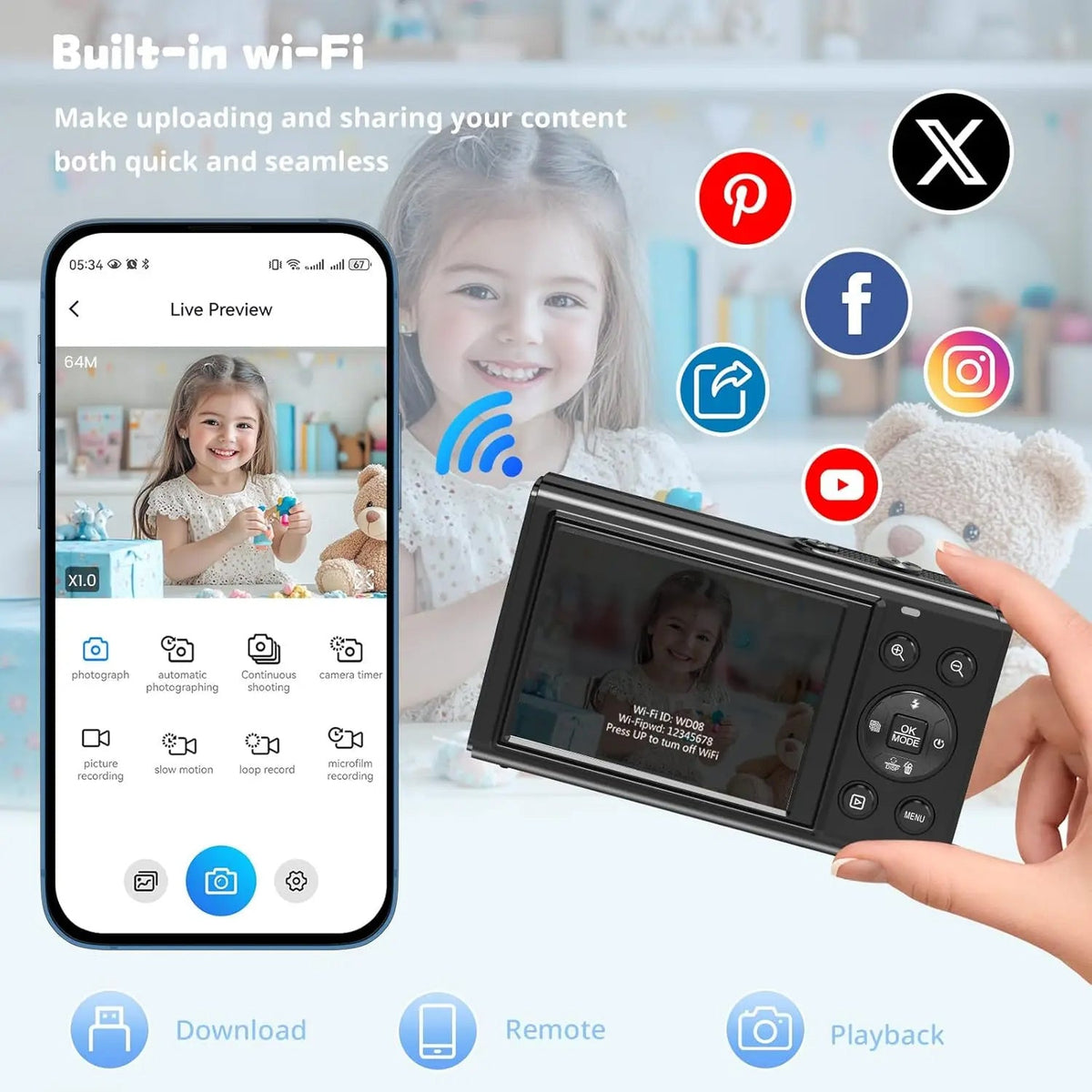 Digital Camera Dual Screen 80MP 5K Video 18x Zoom Vlog Photography Selfie WiFi Compact Travel Photography | Sansoti