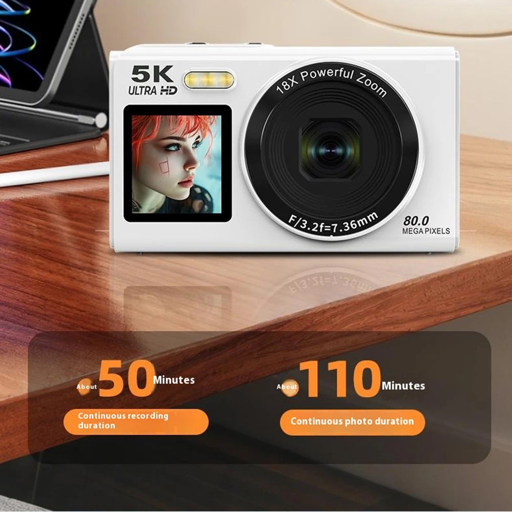 Digital Camera Dual Screen 80MP 5K Video 18x Zoom Vlog Photography Selfie WiFi Compact Travel Photography | Sansoti