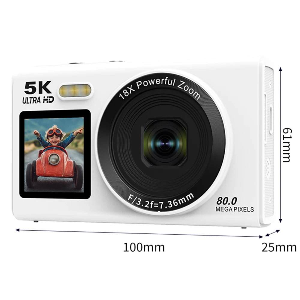 Digital Camera Dual Screen 80MP 5K Video 18x Zoom Vlog Photography Selfie WiFi Compact Travel Photography | Sansoti