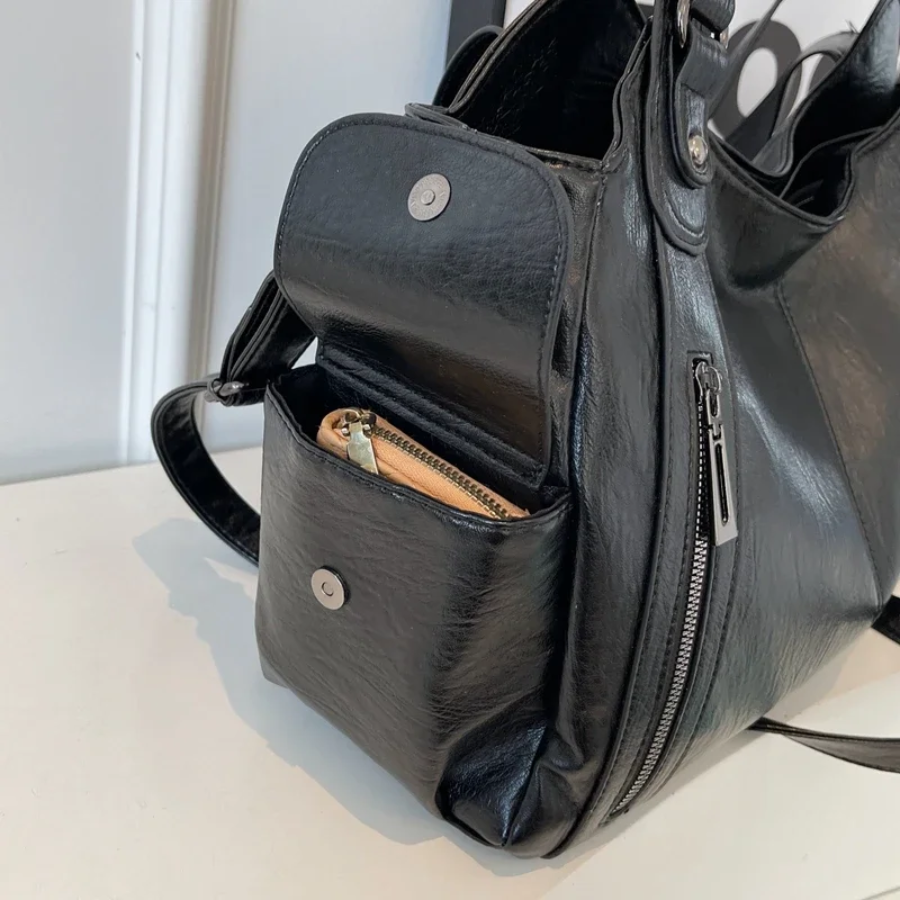 Women's Shoulder Bag with Spacious Interior Pockets Cognac Black Espresso Work Laptop Casual Travel Everyday | Sansoti