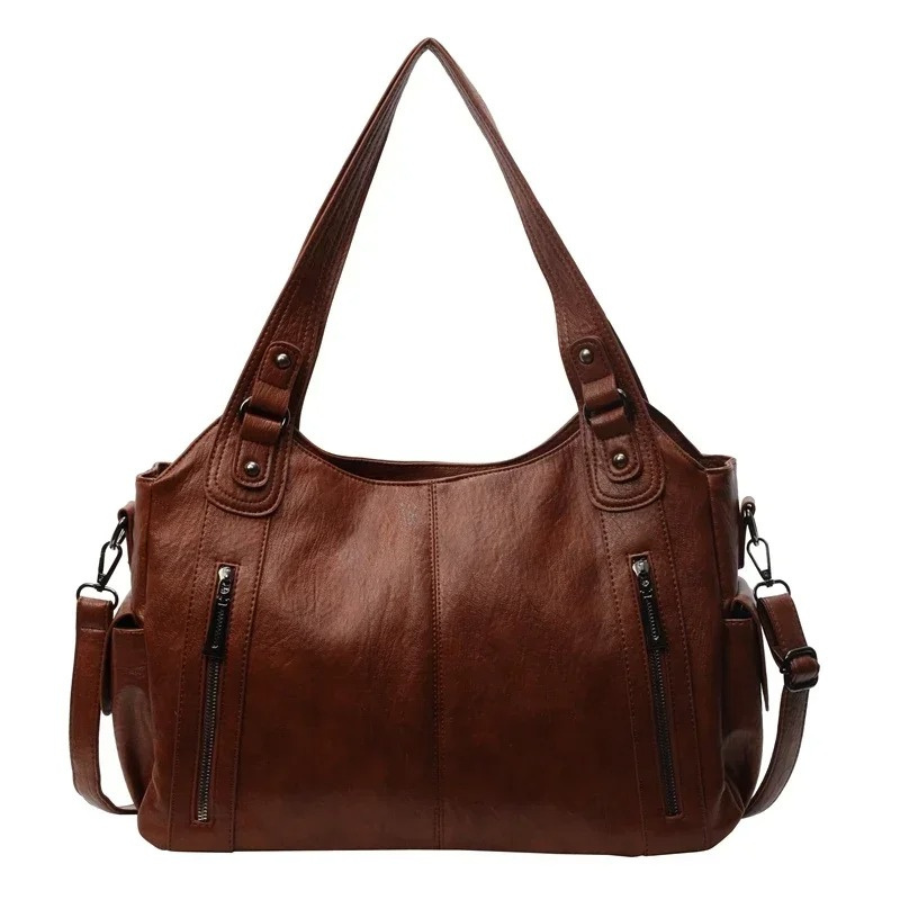 Women's Shoulder Bag with Spacious Interior Pockets Cognac Black Espresso Work Laptop Casual Travel Everyday | Sansoti
