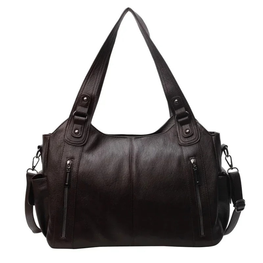 Women's Shoulder Bag with Spacious Interior Pockets Cognac Black Espresso Work Laptop Casual Travel Everyday | Sansoti