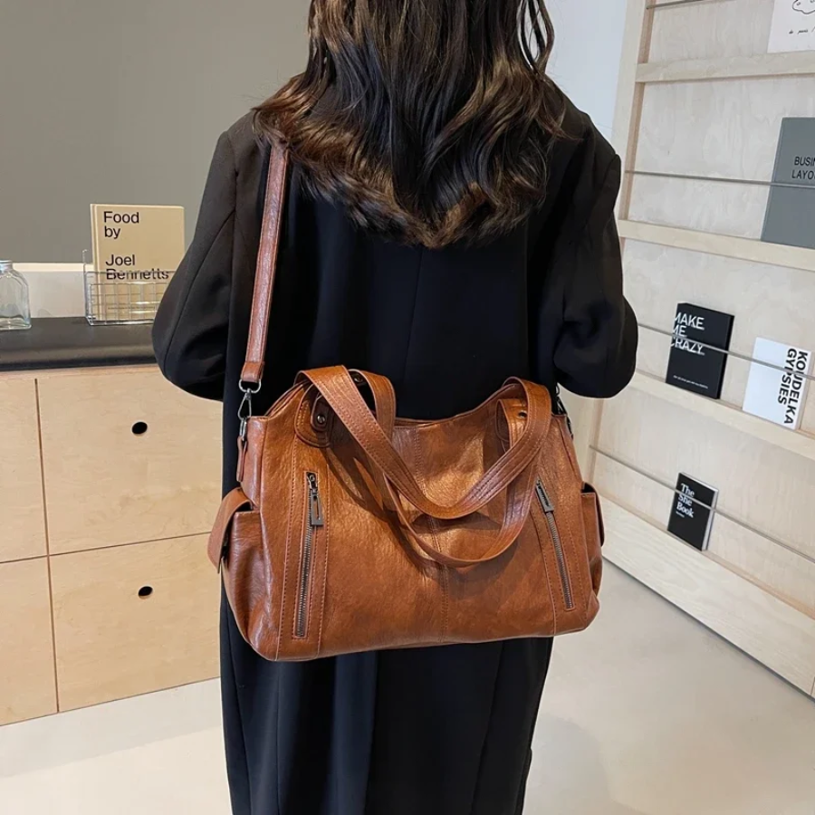 Women's Shoulder Bag with Spacious Interior Pockets Cognac Black Espresso Work Laptop Casual Travel Everyday | Sansoti