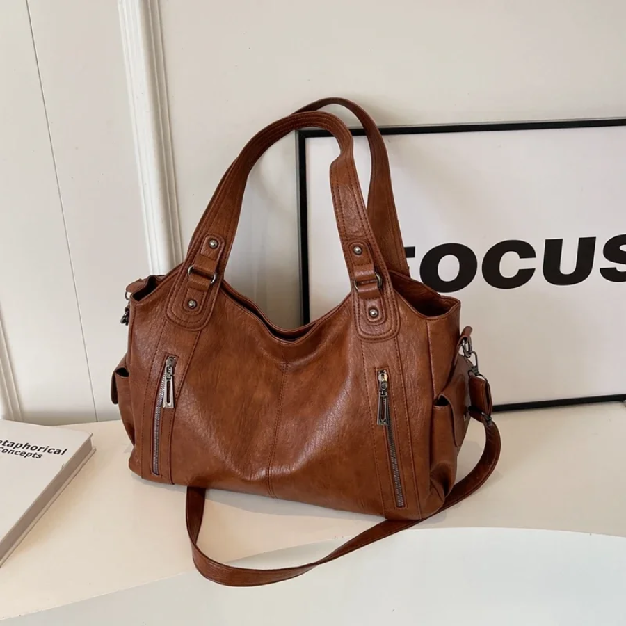 Women's Shoulder Bag with Spacious Interior Pockets Cognac Black Espresso Work Laptop Casual Travel Everyday | Sansoti