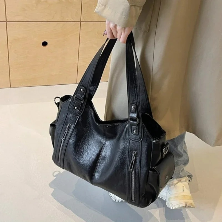Women's Shoulder Bag with Spacious Interior Pockets Cognac Black Espresso Work Laptop Casual Travel Everyday | Sansoti