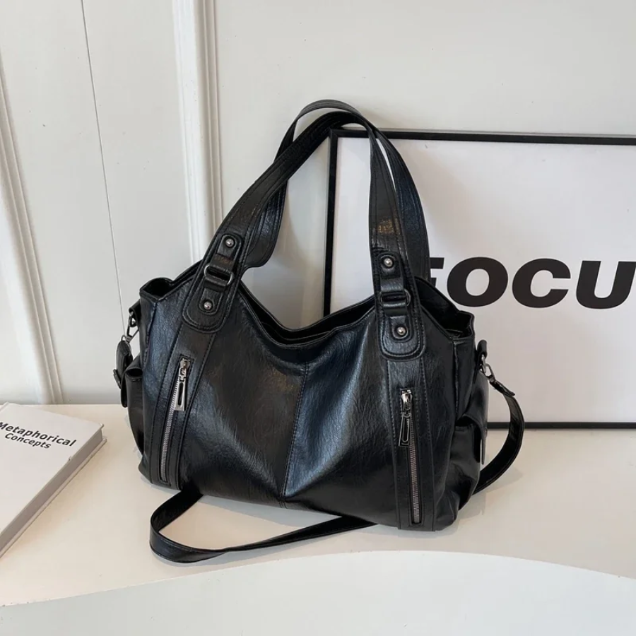 Women's Shoulder Bag with Spacious Interior Pockets Cognac Black Espresso Work Laptop Casual Travel Everyday | Sansoti