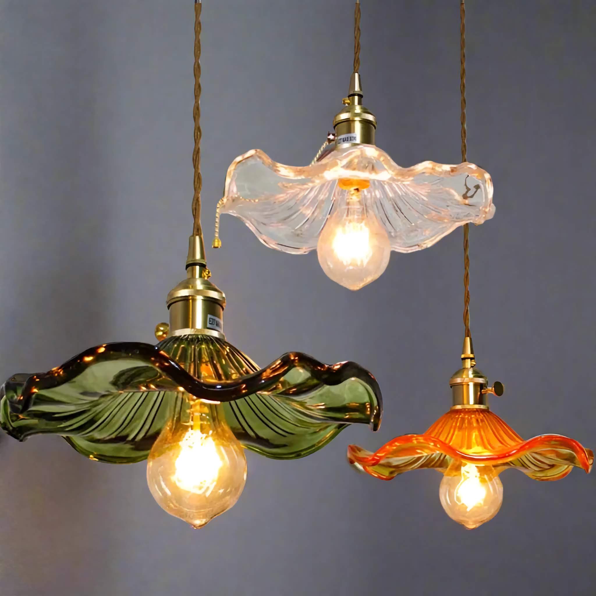 Hanglamp Glas E27 Groen Transparant Oranje Ø25cm Woonkamer Keuken Eetkamer Vintage Art Nouveau Sfeerlamp | Sansoti