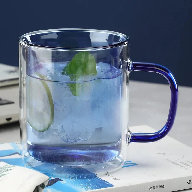 Thermischer Kaffeebecher aus Glas mit doppelwandiger Isolierung, 350 ml, Warmhaltebecher für Tee, Latte und Cappuccino, ergonomischer Griff | Sansoti