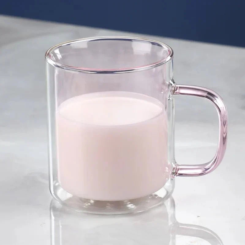 Thermischer Kaffeebecher aus Glas mit doppelwandiger Isolierung, 350 ml, Warmhaltebecher für Tee, Latte und Cappuccino, ergonomischer Griff | Sansoti