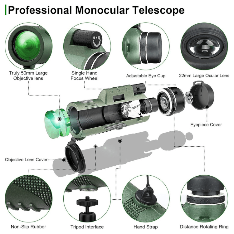 Compacte Ultra-Zoom Monoculair met HD-lens – Lichtgewicht Telescoop voor Vogels Kijken, Wandelen & Sportevenementen | Sansoti