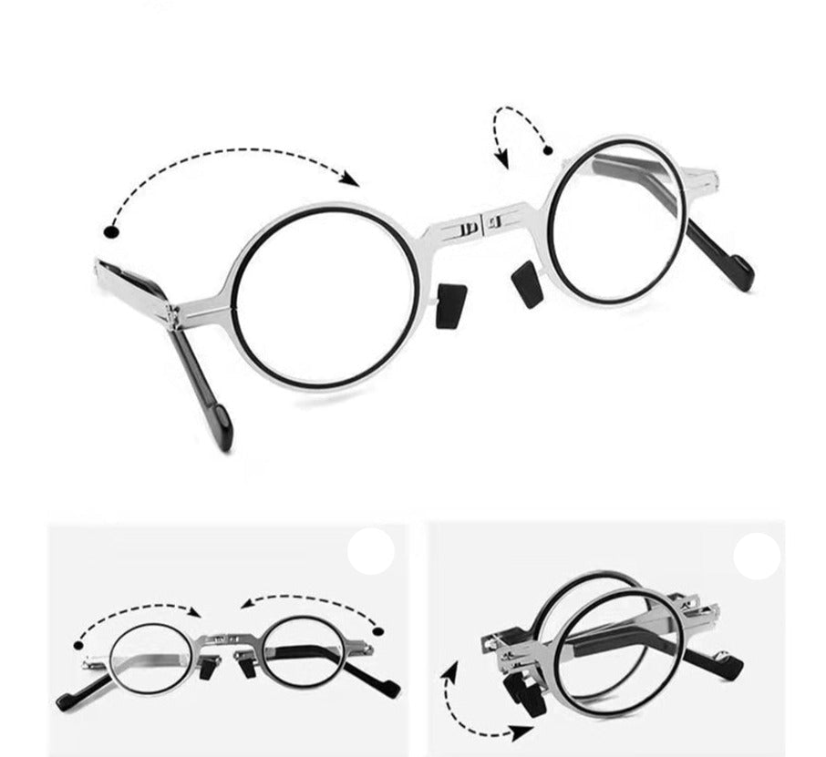 Foldable Metal Reading Glasses, Pocket-Sized, Round or Square, with Carrying Case, Compact for Reading on the Go and Travel | Sansoti