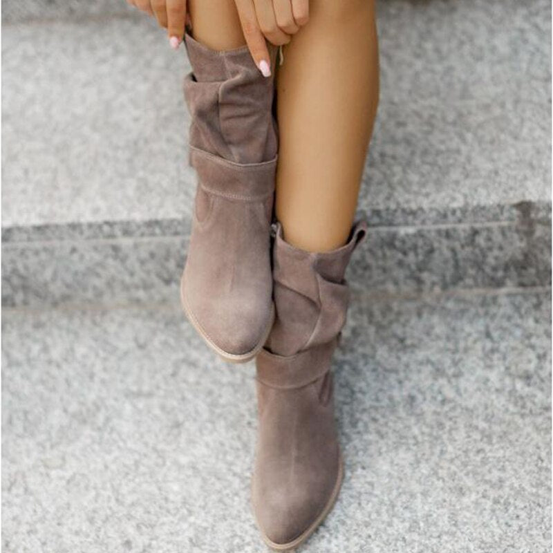 Bottines pour femme, chaudes et doublées, à talon bas, avec fermeture à glissière, bout rond et soutien de la voûte plantaire, confort automne-hiver | Sansoti