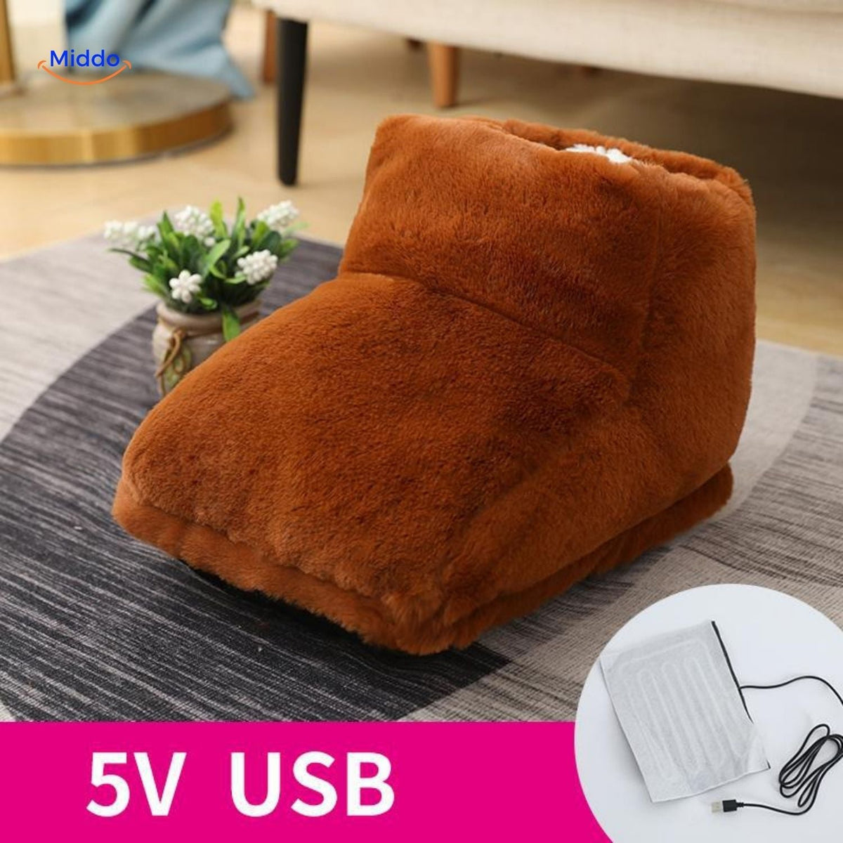 USB Voetverwarmer met Antislipzool Grijs Roze Bruin voor Thuiswerken Koude Winteravonden Pluche Pantoffels | Sansoti