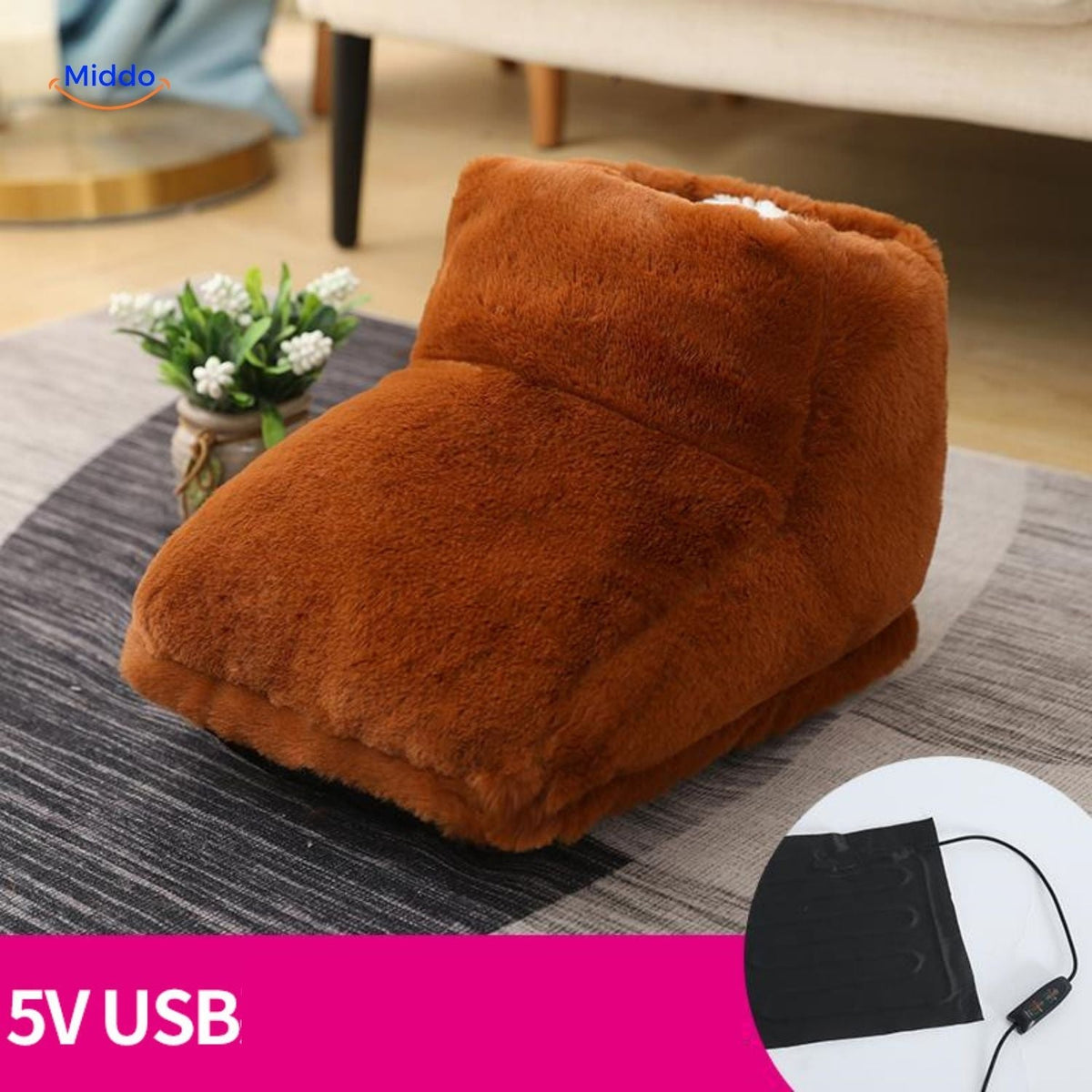USB Voetverwarmer met Antislipzool Grijs Roze Bruin voor Thuiswerken Koude Winteravonden Pluche Pantoffels | Sansoti