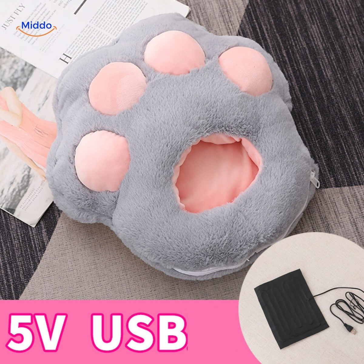 USB Voetverwarmer met Antislipzool Grijs Roze Bruin voor Thuiswerken Koude Winteravonden Pluche Pantoffels | Sansoti