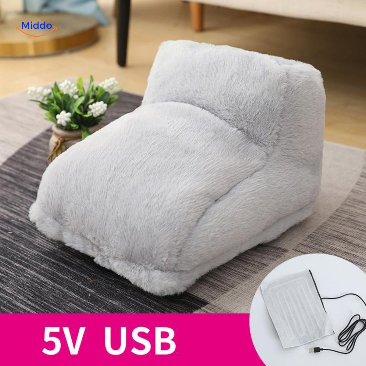 USB Voetverwarmer met Antislipzool Grijs Roze Bruin voor Thuiswerken Koude Winteravonden Pluche Pantoffels | Sansoti