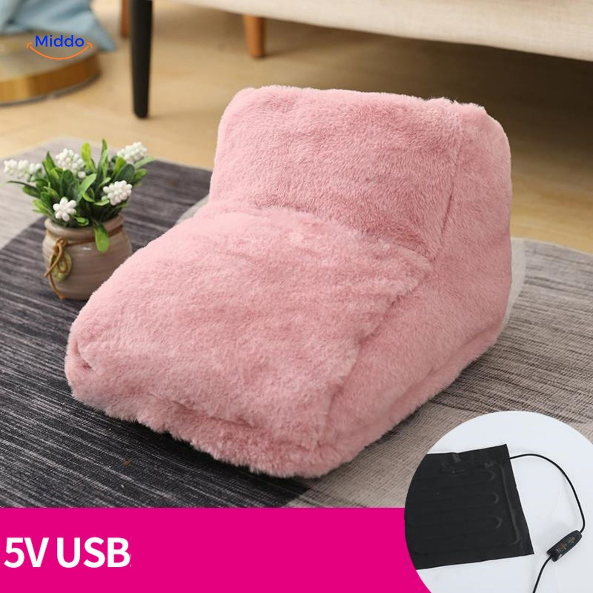 USB Voetverwarmer met Antislipzool Grijs Roze Bruin voor Thuiswerken Koude Winteravonden Pluche Pantoffels | Sansoti