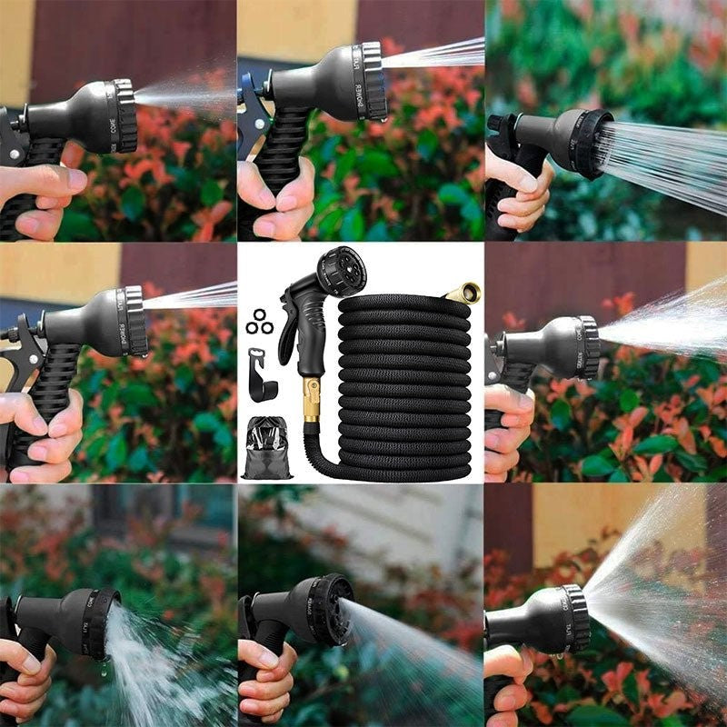 Ausziehbarer Gartenschlauch, 30 Meter, leicht, mit 8 Sprühmustern zum Bewässern von Pflanzen und für die Gartenpflege | Sansoti