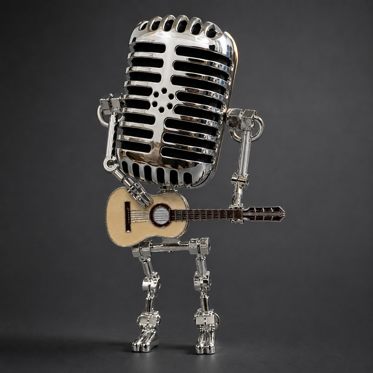 Tischlampe Roboter mit Gitarre aus Metall, dimmbare LED-Beleuchtung, Schreibtisch- und Nachttischlampe, modernes, verspieltes Design für Kinder | Sansoti