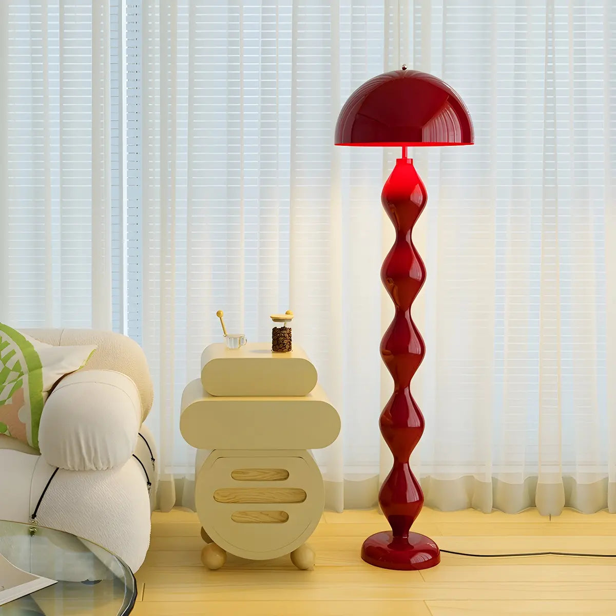 Lampadaire moderne en forme de champignon avec abat-jour métallique et 3 niveaux d’éclairage – Lampadaire scandinave avec interrupteur au pied | Restfield