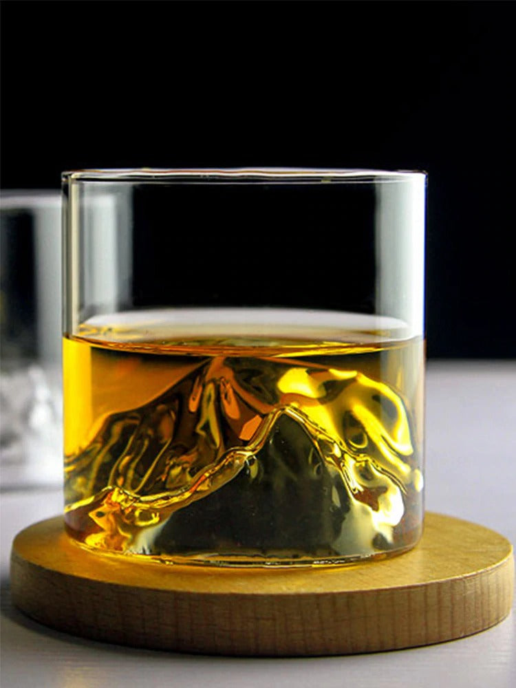Whiskeyglas Set met Berg Reliëf 200ml Glas in Houten Doos Japans Design Premium Geschenkset voor Whisky Liefhebbers Berglandschap Detail Luxe Drinkglas Collectors Item | Sansoti