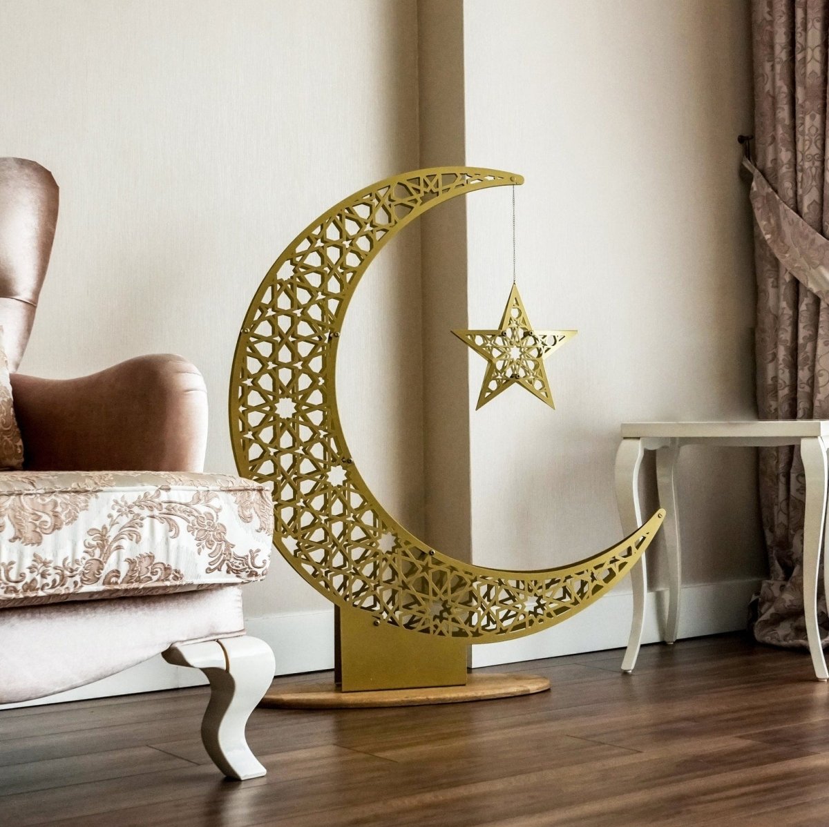 Islamitische Maan & Ster Wanddecoratie — Metalen Ramadan Ornament in Goud of Zwart | Sansoti