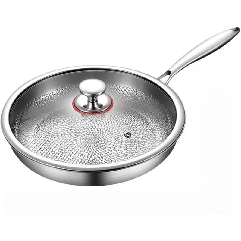 Titanium Koekenpan met Gehamerd Oppervlak Glazen Deksel 26-30cm Inductie Antiaanbaklaag Kookgerei Braadpan | Sansoti