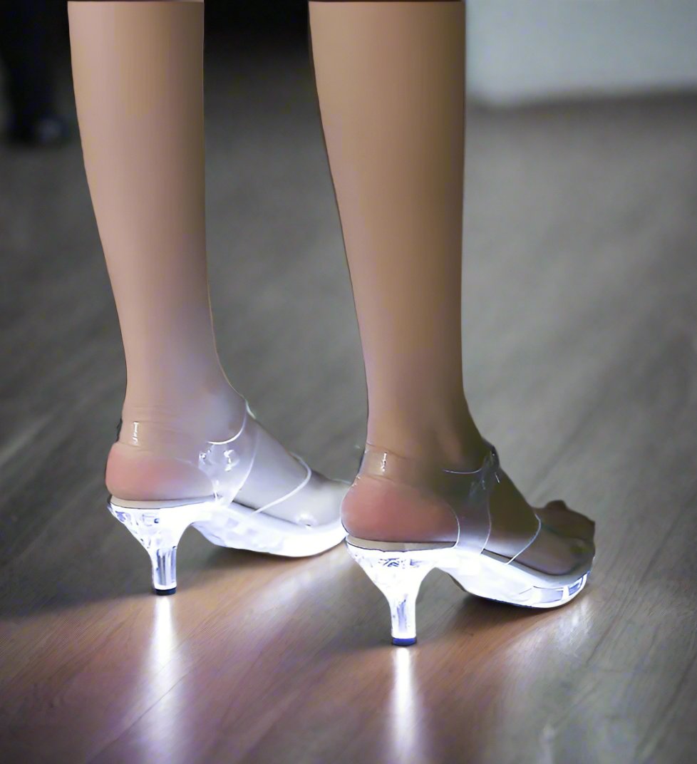 Transparante LED Sandalen Kitten Heel Dames Verlichte Hakken Feestschoenen met Glitters Nachtclub Schoen | Sansoti