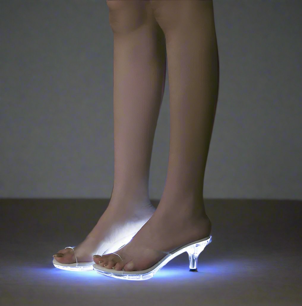 Transparante LED Sandalen Kitten Heel Dames Verlichte Hakken Feestschoenen met Glitters Nachtclub Schoen | Sansoti