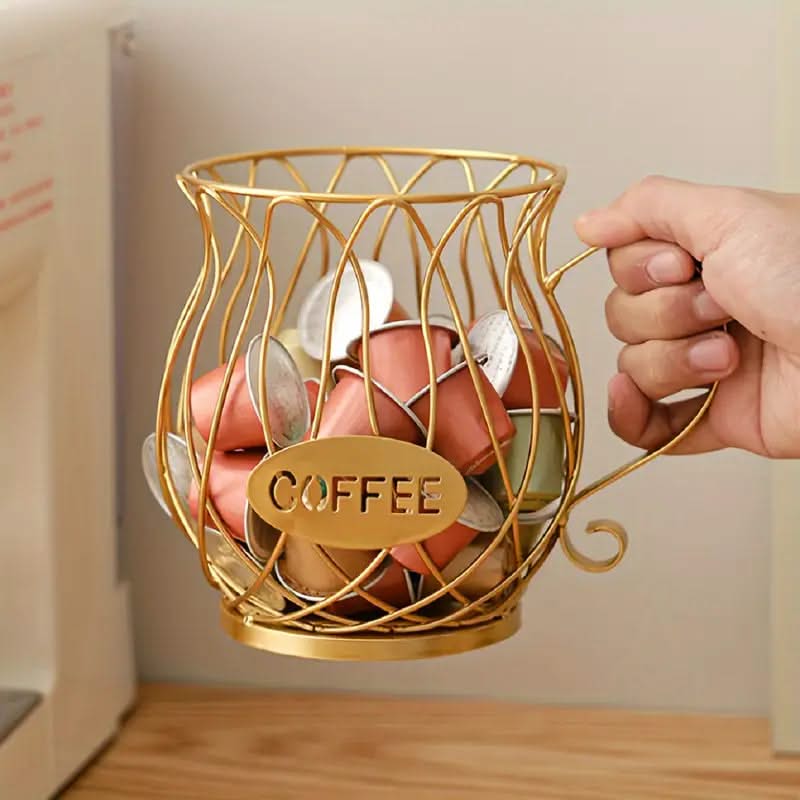 Koffiecapsule Houder Smeedijzer Open Structuur Zwart Goud Design Keukenaccessoire Capsule Organizer Koffiehoek | Sansoti