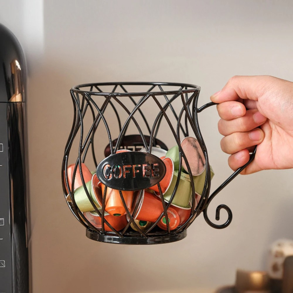 Koffiecapsule Houder Smeedijzer Open Structuur Zwart Goud Design Keukenaccessoire Capsule Organizer Koffiehoek | Sansoti