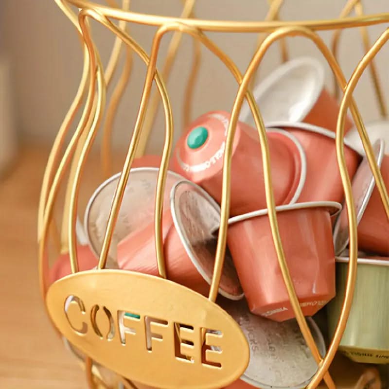 Koffiecapsule Houder Smeedijzer Open Structuur Zwart Goud Design Keukenaccessoire Capsule Organizer Koffiehoek | Sansoti