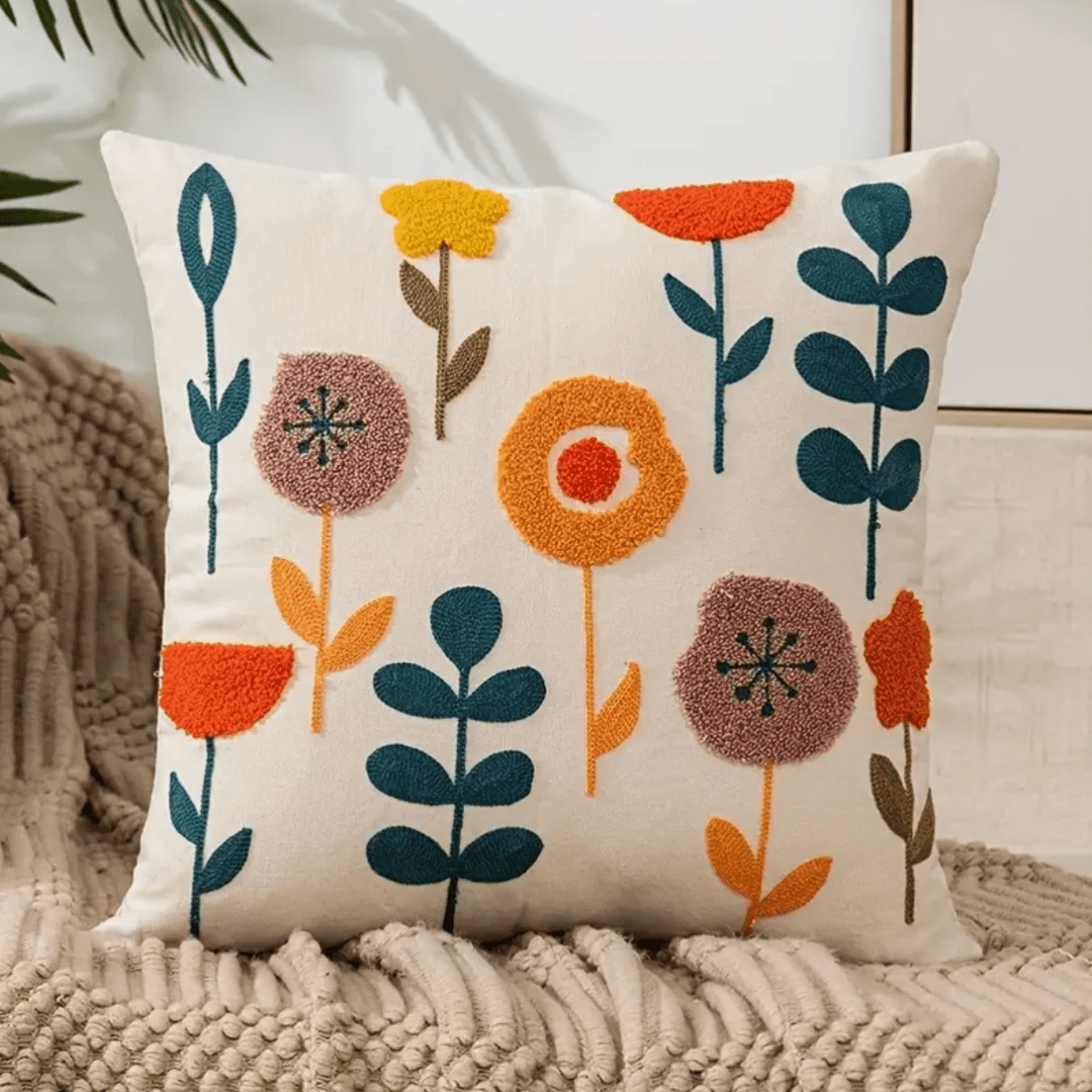 Decorative Cushion Botanical Print 45x45 cm Removable Cover Living Room Bedroom Décor Poppy Tulip Flowers | Sansoti