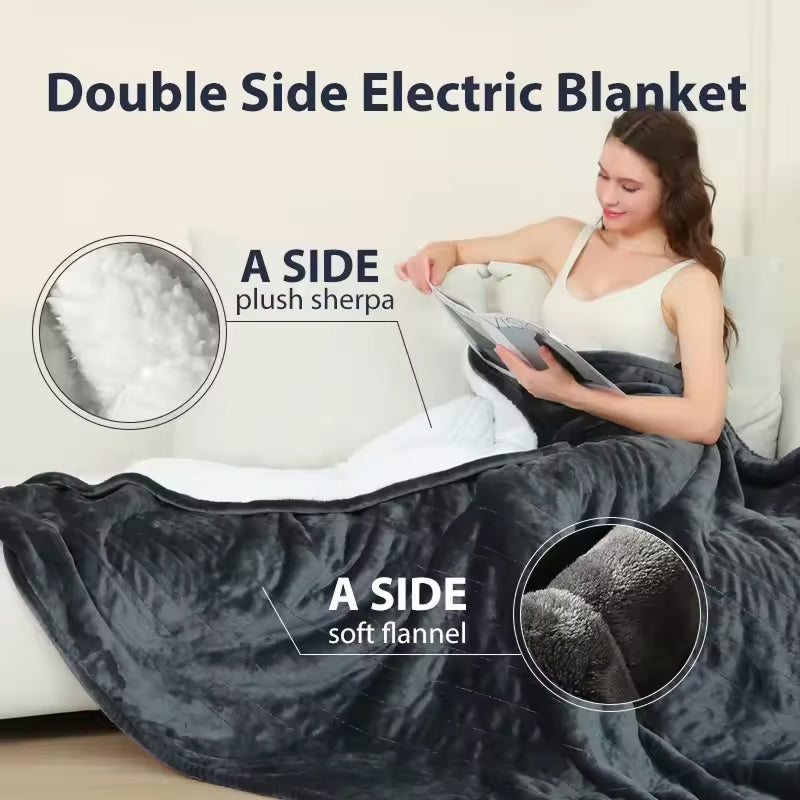 Elektrische Kuscheldecke mit 9 Temperaturstufen, weiche Fleecedecke, Timer-Funktion und Wärmeregulierung für das Schlafzimmer | Sansoti