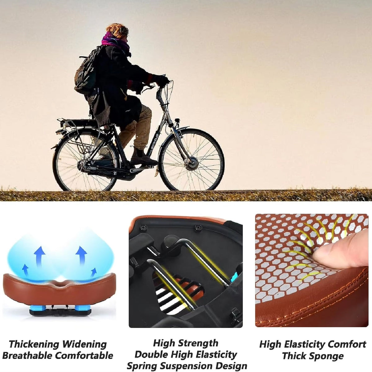 Nasenloser Fahrradsattel mit Stoßdämpfung, verbreitertem Sitzkomfort, ergonomischem Komfort für lange Fahrten und Tourenräder | Sansoti
